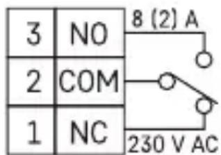 3 NO 2 COM 1 NC 8 (2) A 230 V AC