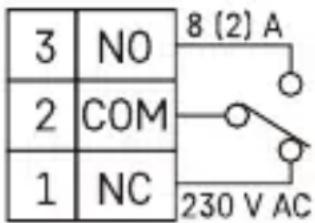 3 NO 2 COM 1 NC 8 (2) A 230 V AC