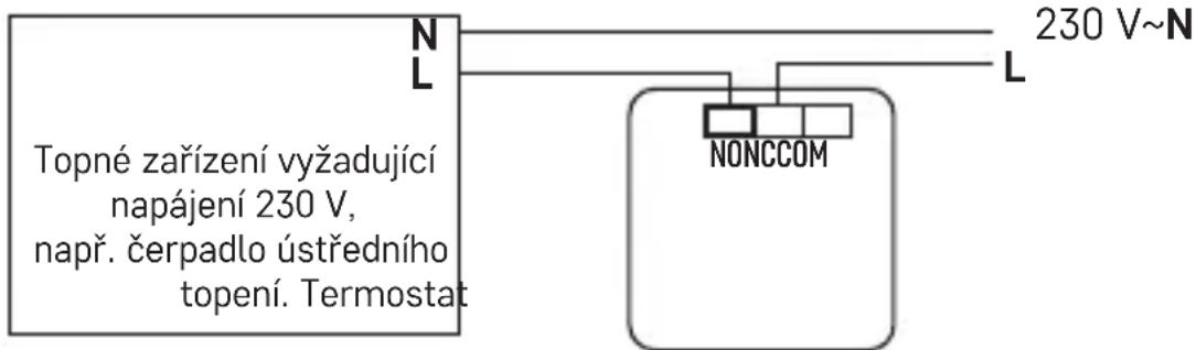 Topné zařízení vyžadující napájení 230 V, např. čerpadlo ústředního topení. Termostat N L 230 V~N L NONCCOM