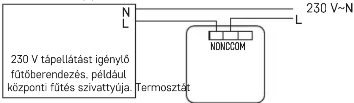 230 V tápellátást igénylő fűtőberendezés, például központi fűtés szivattyúja. Termosztát N L 230 V~N NONCCOM