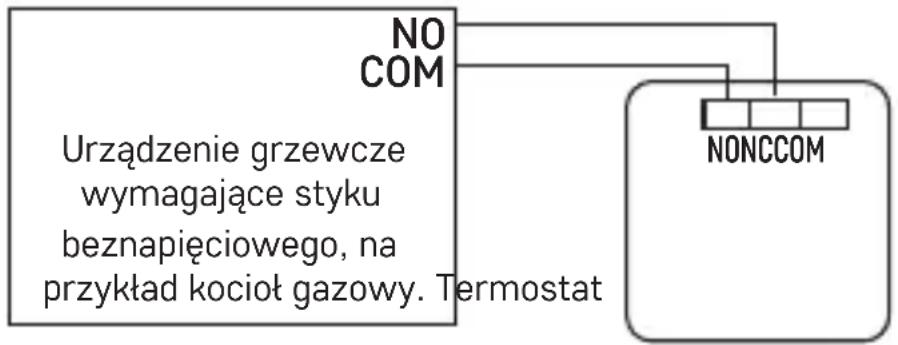 Emos P5604 - Schemat beznapięciowego podłączenia termostatu P5604 do kotła z wyjściem „NO“: - 1