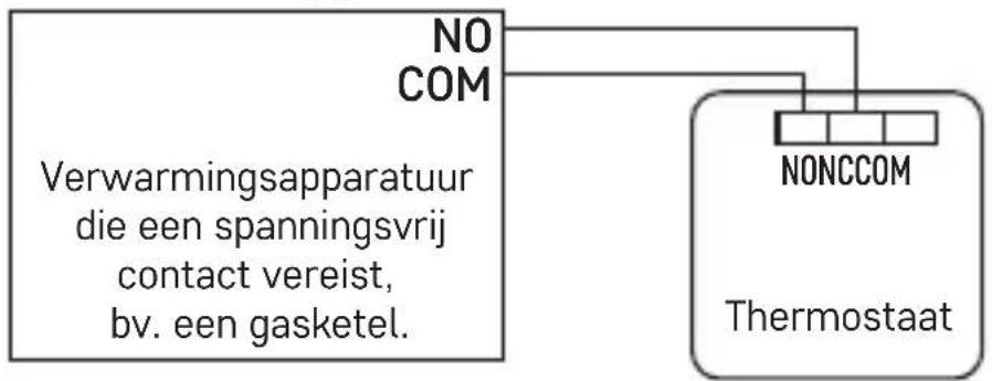 Emos P5604 - Schema van de spanningsvrije aansluiting van de P5604 thermostaat op een ketel met „NO“ uitgang: - 1