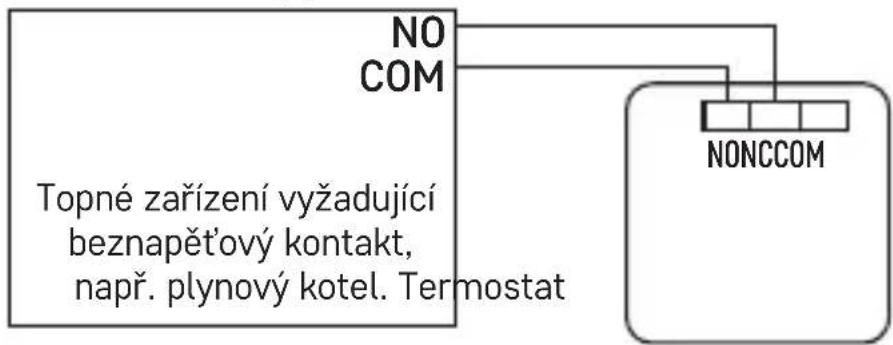 Emos P5604 - Schéma beznapět'ového zapojení termostatu P5604 na kotel s výstupem „NO“: - 1
