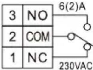 3 NO 2 COM 1 NC 6(2)A 230VAC