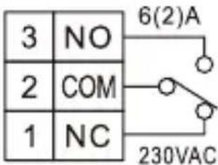 3 NO 2 COM 1 NC 6(2)A 230VAC