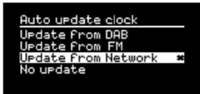 Auto update clock Update from DAB Update from FM Update from Network * No update