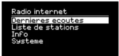Radio internet Dernieres écoutes Liste de stations Info Systeme