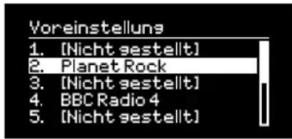 Voreinstellungs 1. [Nicht gestellt] 2. Planet Rock 3. [Nicht gestellt] 4. BBC Radio 4 5. [Nicht gestellt]