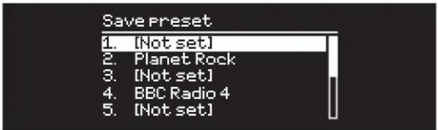 Save Preset 1. [Not set] 2. Planet Rock 3. [Not set] 4. BBC Radio 4 5. [Not set]