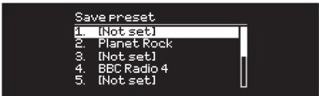 Save Preset 1. [Not set] 2. Planet Rock 3. [Not set] 4. BBC Radio 4 5. [Not set]