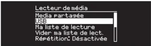 Lecteur de média Media Partasée USB Ma liste de lecture Vider ma liste de lect. Répétition: Désactivée