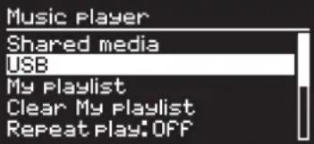 Music Player Shared media USB My Playlist Clear My Playlist Repeat Play: OFF
