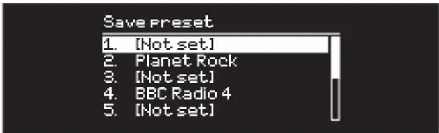 Save Preset 1. [Not set] 2. Planet Rock 3. [Not set] 4. BBC Radio 4 5. [Not set]