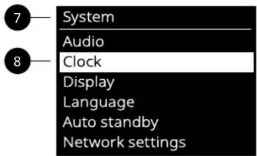 System Audio Clock Display Language Auto standby Network settings