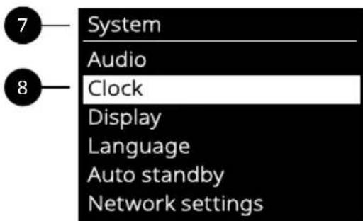 System Audio Clock Display Language Auto standby Network settings