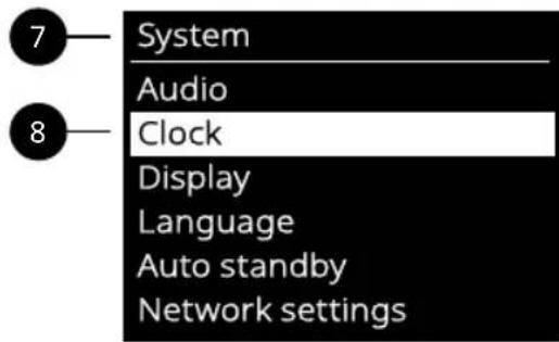 System Audio Clock Display Language Auto standby Network settings