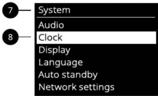 System Audio Clock Display Language Auto standby Network settings