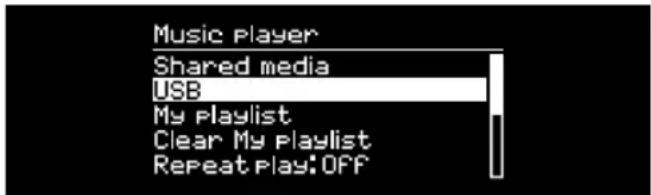 Music Player Shared media USB My Playlist Clear My Playlist Repeat Play: OFF
