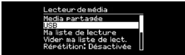 Lecteur de média Media partasée USB Ma liste de lecture Vider ma liste de lect. Répétition: Désactivée