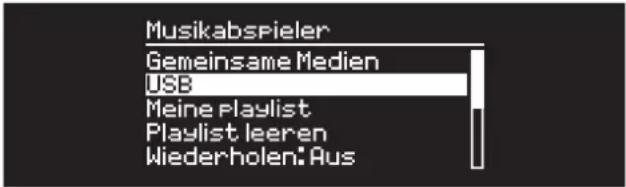 Musikabspieler Gemeinsame Medien USB Meine Playlist Playlist leeren Wiederholen: Aus