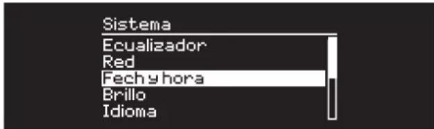 Sistema Ecualizador Red Fech y hora Brillo Idioma