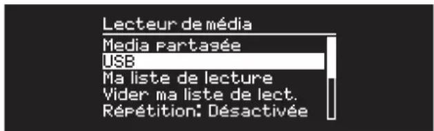 Lecteur de média Media Partasée USB Ma liste de lecture Vider ma liste de lect. Répétition: Désactivée