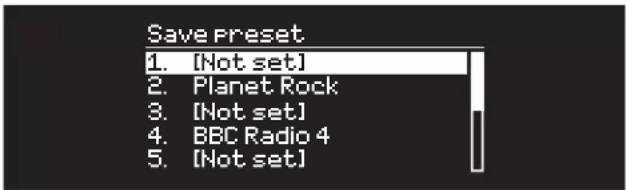 Save Preset 1. [Not set] 2. Planet Rock 3. [Not set] 4. BBC Radio 4 5. [Not set]