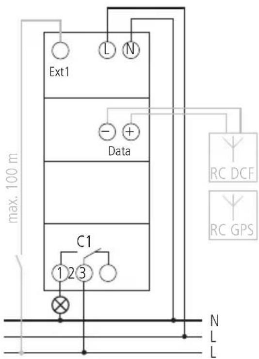 Ext1 L N Data C1 1 2 3 max. 100 m RC DCF RC GPS N L L