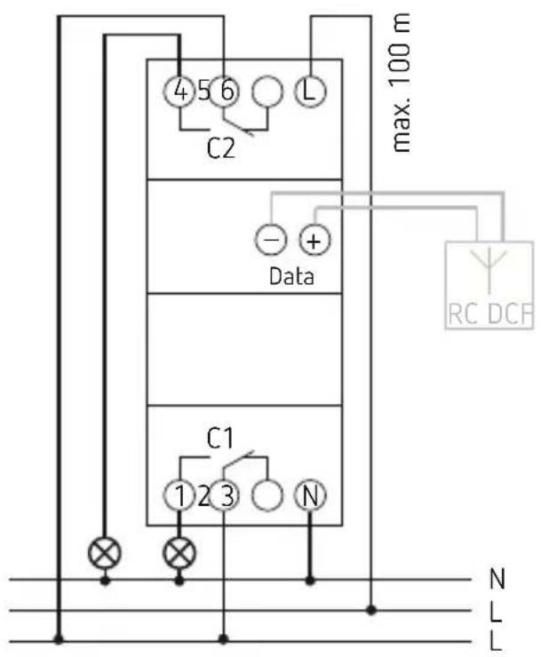 max. 100 m C2 4 5 6 L Data C1 1 2 3 N RC DCF N L