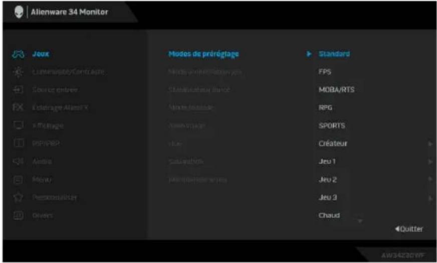 ALIENWARE AW3423DWF - Accès au système des menus - 3