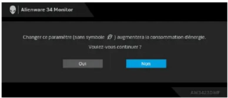 ALIENWARE AW3423DWF - Remarque : si vous sélectionnez oui, le message n'apparaîtra pas la prochaine fois que vous changez le paramètre de luminosité. - 1