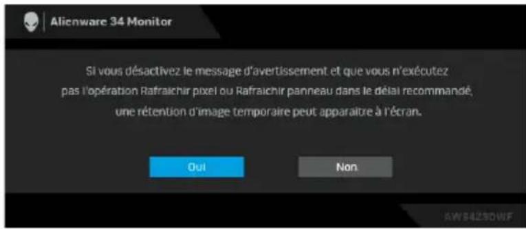 ALIENWARE AW3423DWF - Remarque : si vous sélectionnez oui, le message n'apparaîtra pas la prochaine fois que vous changez le paramètre de luminosité. - 14