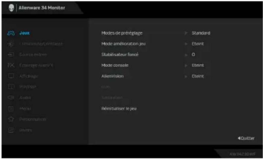 ALIENWARE AW3423DWF - Accès au système des menus - 2