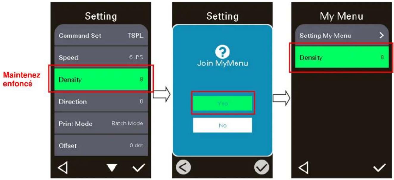 TSC MX240P - Organiser la liste "My Menu" (Mon Menu) - 1