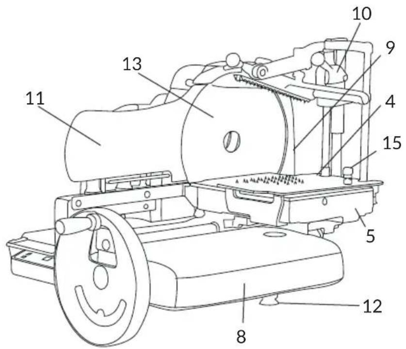 Technical diagram of a mechanical device with numbered components for identification