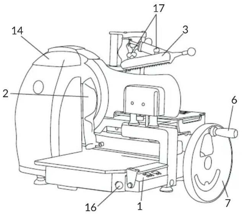Technical diagram of a mechanical device with numbered parts for identification