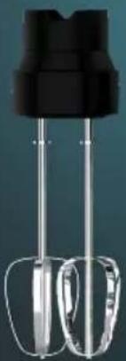 Close-up of a black and silver kitchen mixer with two handles (no text or symbols visible)