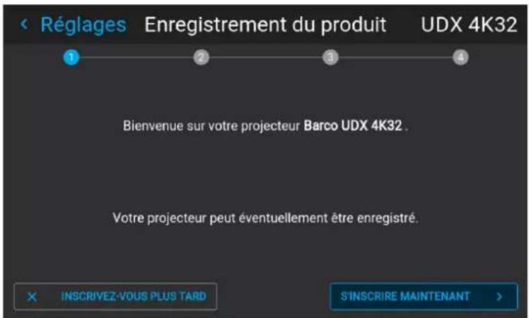 Barco UDXW40 FLEX - Interface graphique - Enregistrement du produit - 1