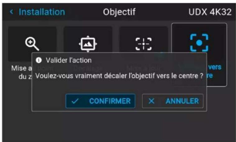 Barco UDXW40 FLEX - Configuration de l'objectif, Décalage vers le centre (Shift to center) - 2