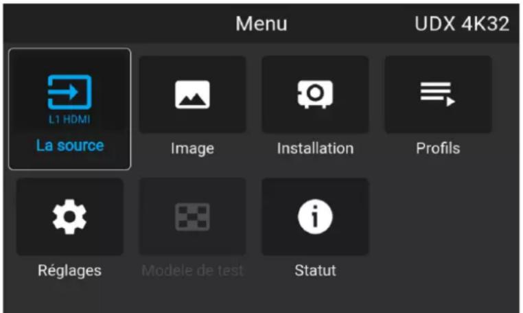 Barco UDXW40 FLEX - GUI - vue d'ensemble du menu principal - 1