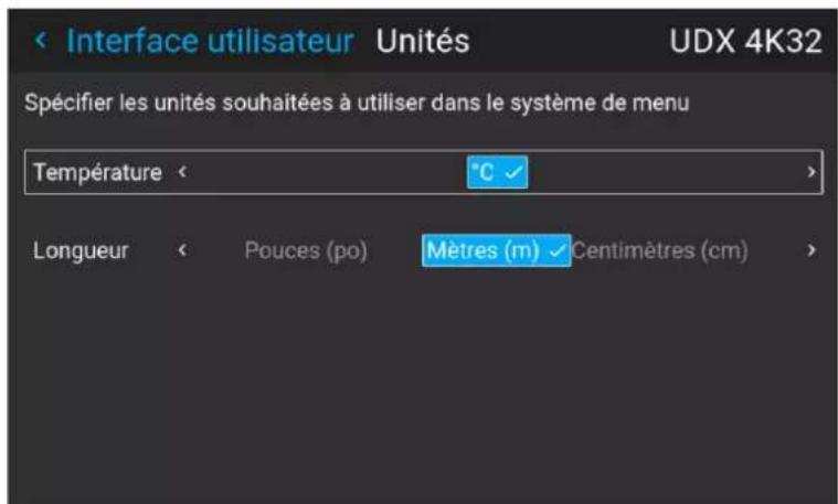 Barco UDXW40 FLEX - Comment définir un système métrique différent - 2