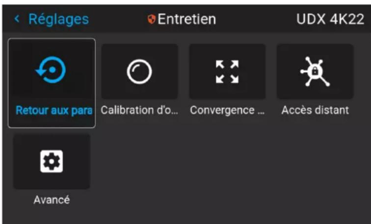 Barco UDXW40 FLEX - À propos du menu Réglages avances (Advanced Settings) - 1