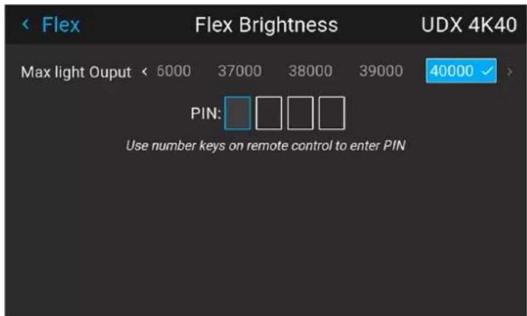 Barco UDXW40 FLEX - Configuration de l'intensité lumineuse maximum dans le menu OSD - 2
