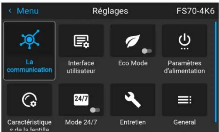 Barco FS404K MKII - Vue d'ensemble du menu - 1