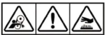 Three triangular warning symbols: a warning light with a gear, an exclamation mark, and a broken ground symbol.