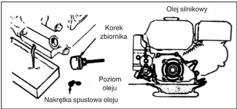 Korek zbiornika Poziom oleju Nakrętka spustowa oleju Olej silnikowy