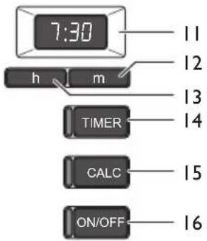 7:30 h m TIMER CALC ON/OFF 11 12 13 14 15 16