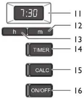 7:30 h m TIMER CALC ON/OFF 11 12 13 14 15 16