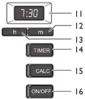 7:30 h m TIMER CALC ON/OFF 11 12 13 14 15 16