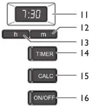 7:30 h m TIMER CALC ON/OFF 11 12 13 14 15 16